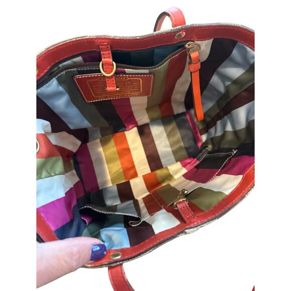 Coach Signature Tote Orange and Tan - Picture 7 of 8